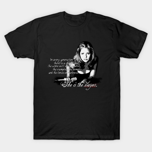 Buffy The Vampire Slayer BW T-Shirt by CursedRose